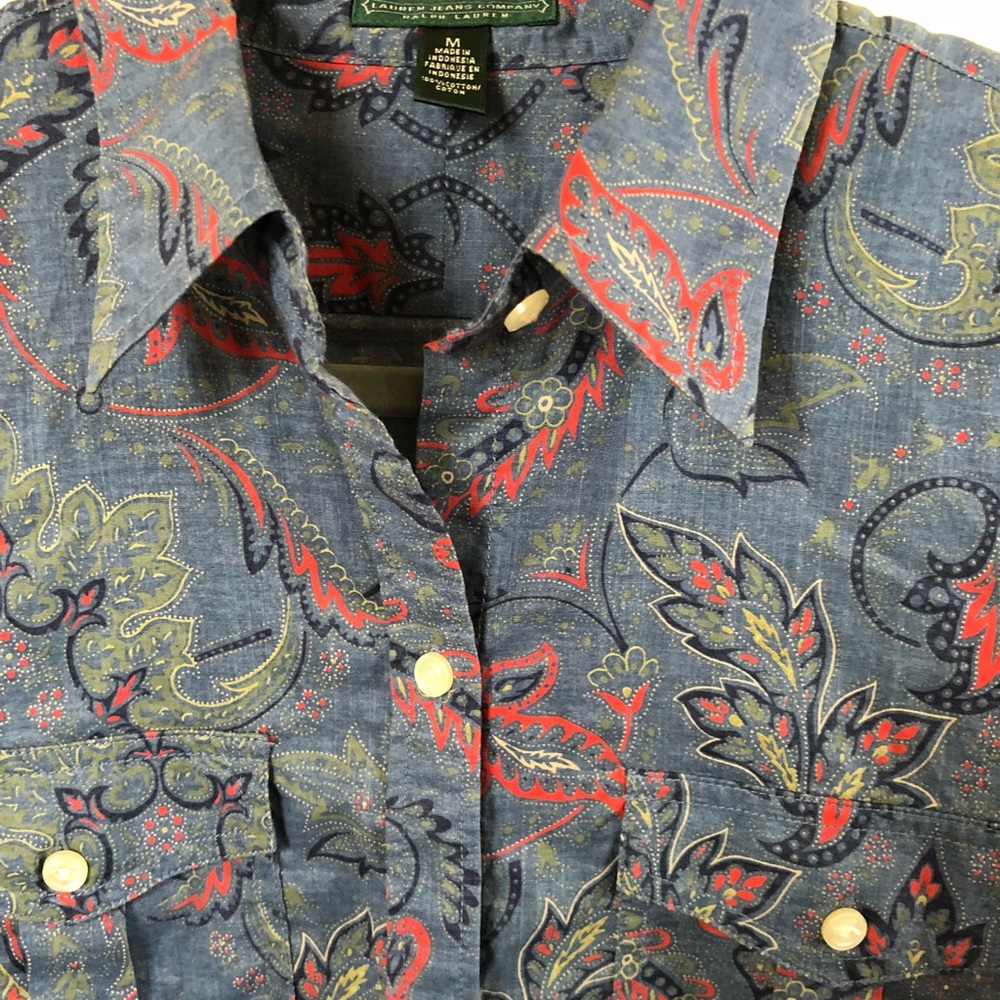 Ralph Lauren Blouse Paisley Print Denim Blue